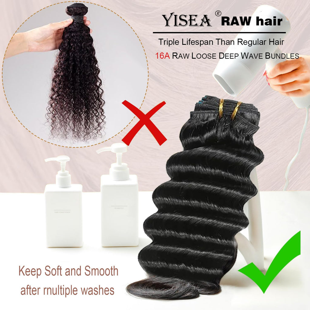 16A Raw Human Hair Bundles Loose Deep Wave 3 Bundles (22 20 18 Inches) Thick Brazilian Virgin 100% Unprocessed Human Hair Loose Deep Wavy Bundles Natural Black Weave Hair