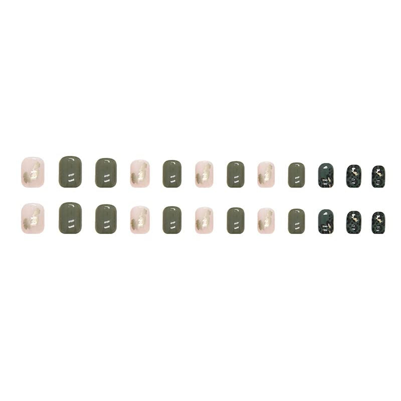 Press on Nails - Short Square False Nails with Glitter Designs, White Acrylic Leopard Artificial Full Cover Glue on Glossy Stick on Nails for Women