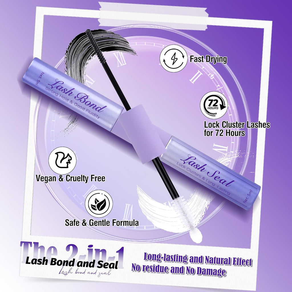 Lash Bond and Seal Waterproof Cluster Glue - 2 in 1 for Eyelash Clusters, Long Lasting DIY Extension