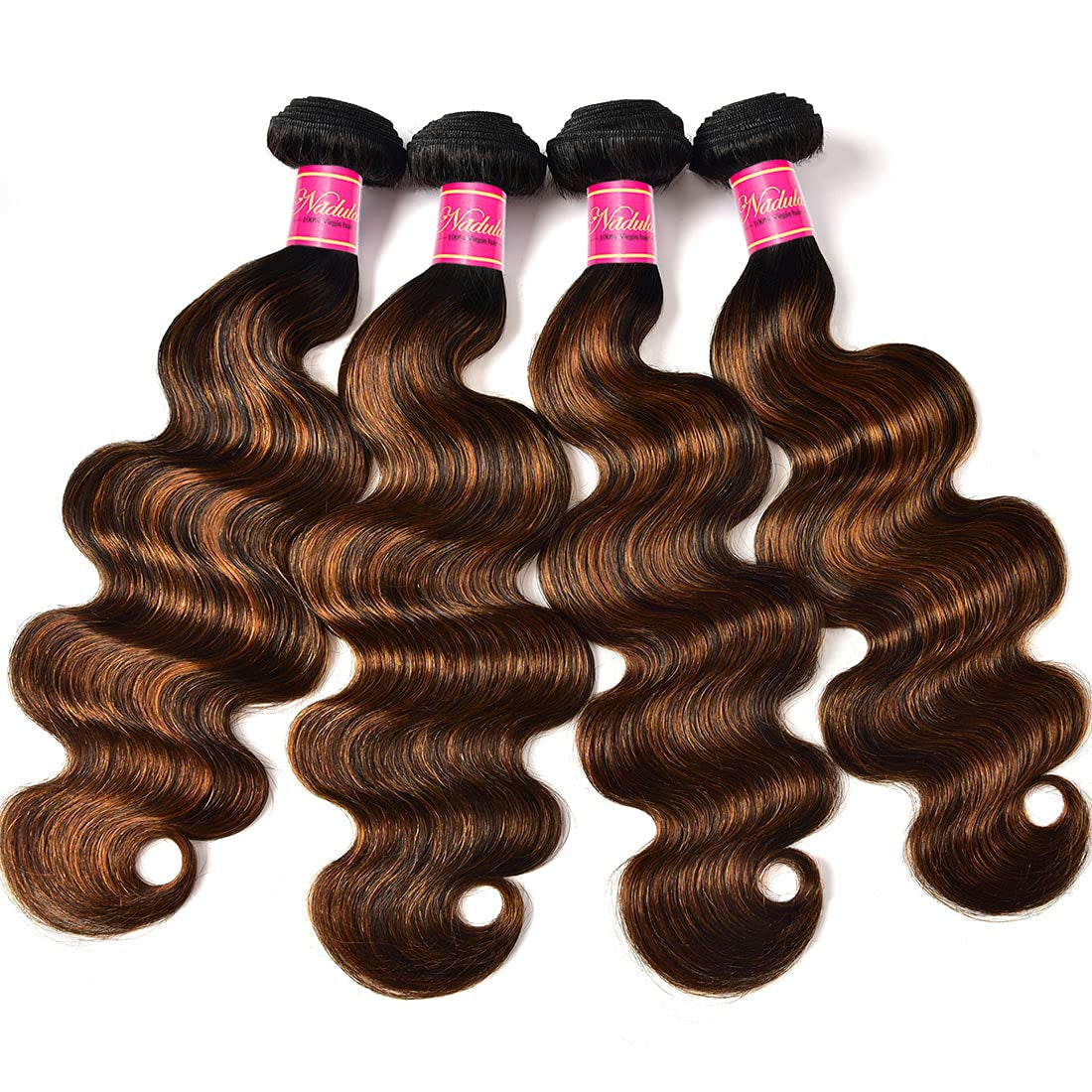 Hair 12A Brown Balayage Ombre Body Wave Human Hair Weave 3 Bundles, Brazilian Highlight Remy Hair Chocolate Brown Human Hair Extension FB30 Ombre Color (16 18 20Inch)