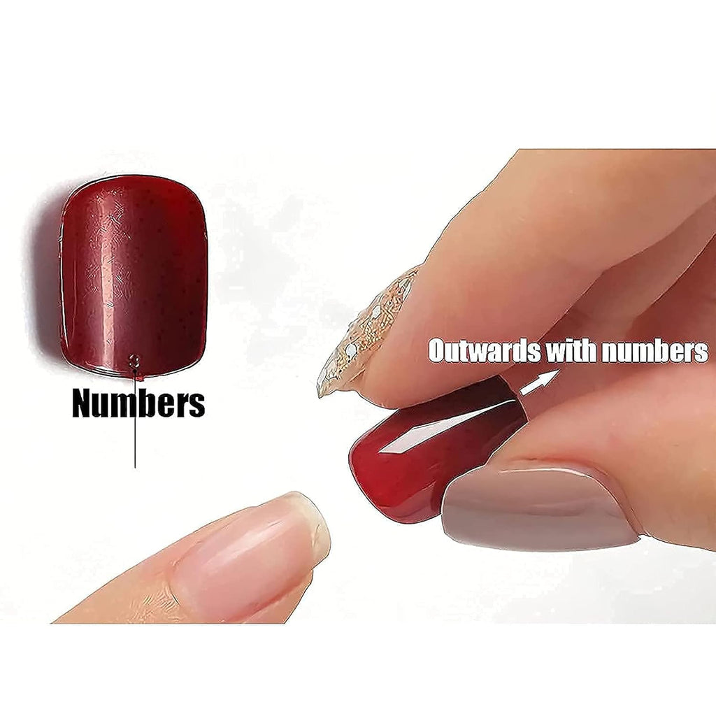 Press on Nails - Medium Coffin Glue on Nails with Blue Ombre, Acrylic Bling Glitter Design 24 Pcs