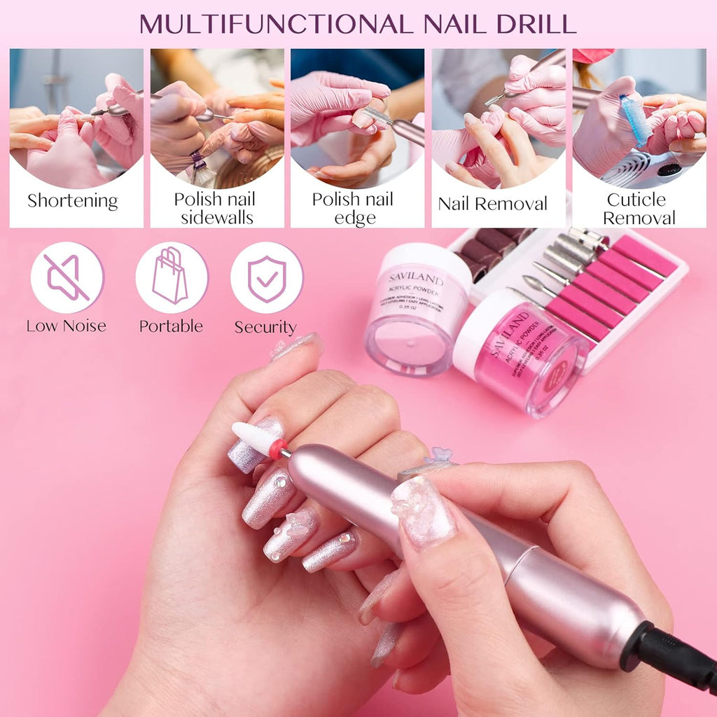 Acrylic Nail Kit with Drill: 15G Clear White Pink Acrylic Powder and Liquid Set Beginner Nail Kit with 100 Forms Brushes Primer Top Gel & Manicure Tools Kit for Extension 3D Carving Home DIY