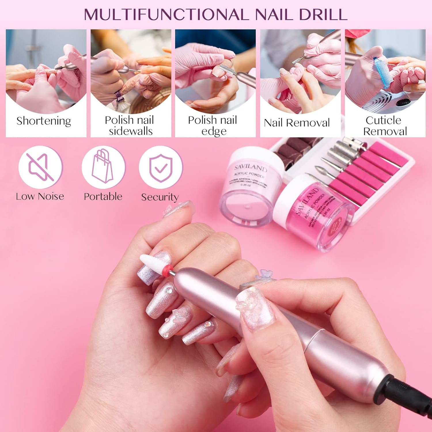 Acrylic Nail Kit with Drill: 15G Clear White Pink Acrylic Powder and Liquid Set Beginner Nail Kit with 100 Forms Brushes Primer Top Gel & Manicure Tools Kit for Extension 3D Carving Home DIY