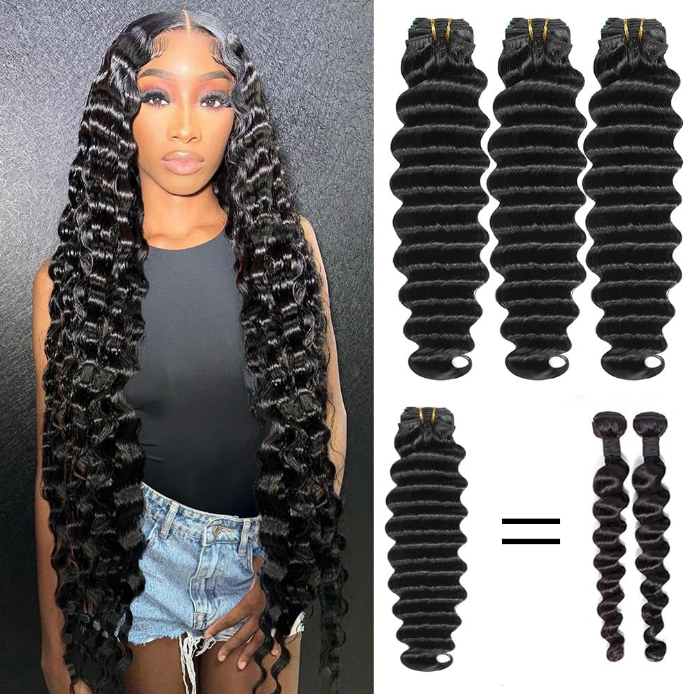 16A Raw Human Hair Bundles Loose Deep Wave 3 Bundles (22 20 18 Inches) Thick Brazilian Virgin 100% Unprocessed Human Hair Loose Deep Wavy Bundles Natural Black Weave Hair