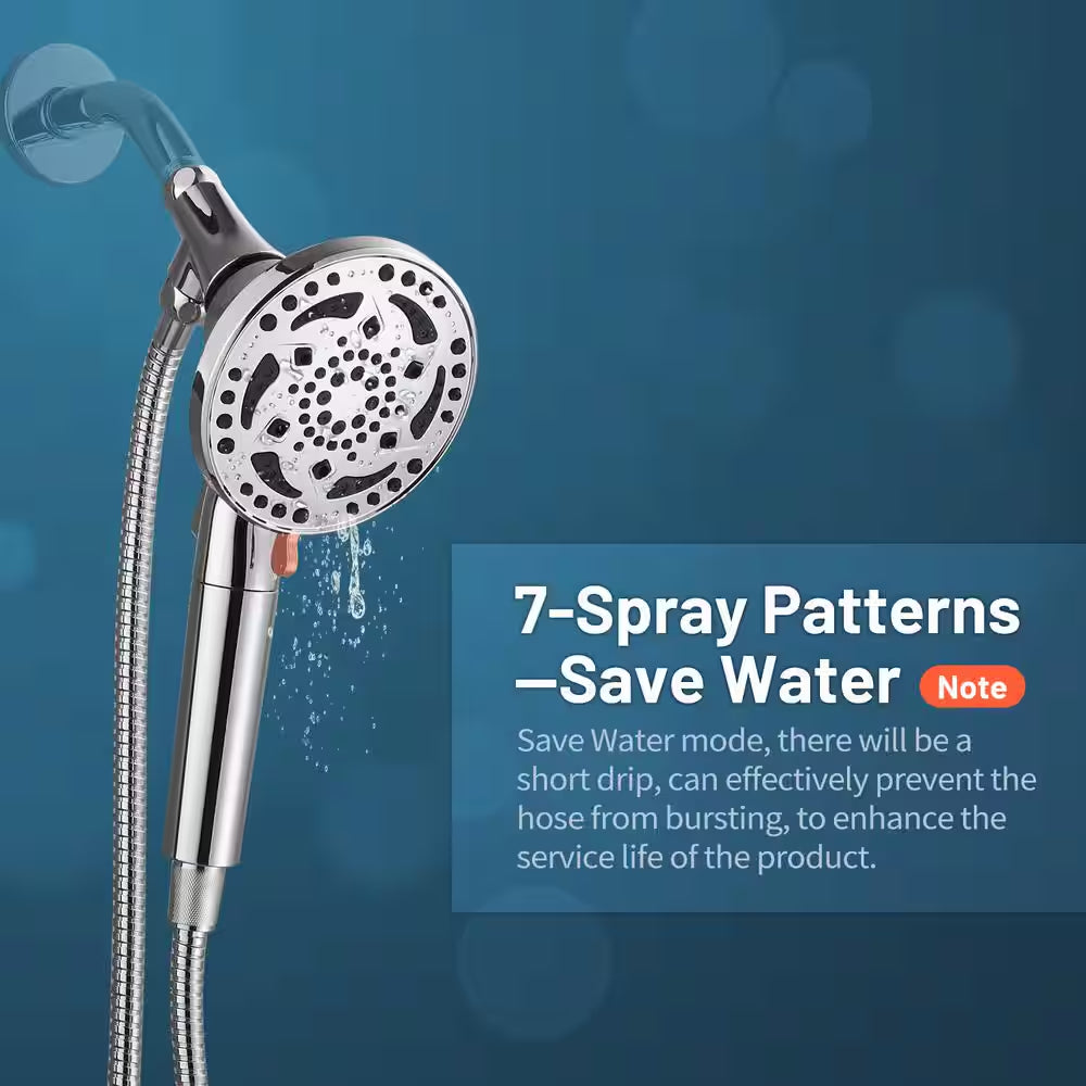 7-Spray with 1.8 GPM 4.92 In. Wall Mount Adjustable Filtered Handheld Shower Head with Shower Hose in Chrome