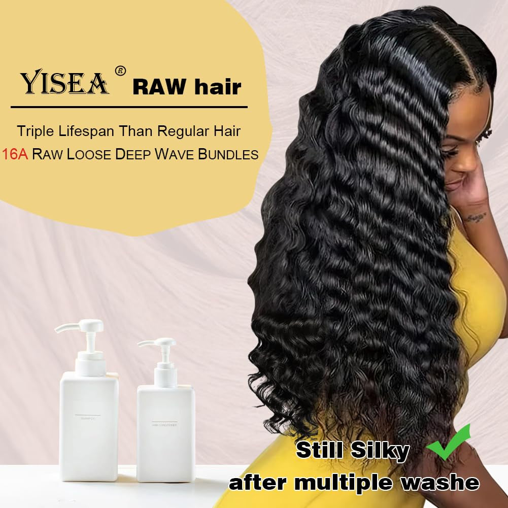 16A Raw Human Hair Bundles Loose Deep Wave 3 Bundles (22 20 18 Inches) Thick Brazilian Virgin 100% Unprocessed Human Hair Loose Deep Wavy Bundles Natural Black Weave Hair