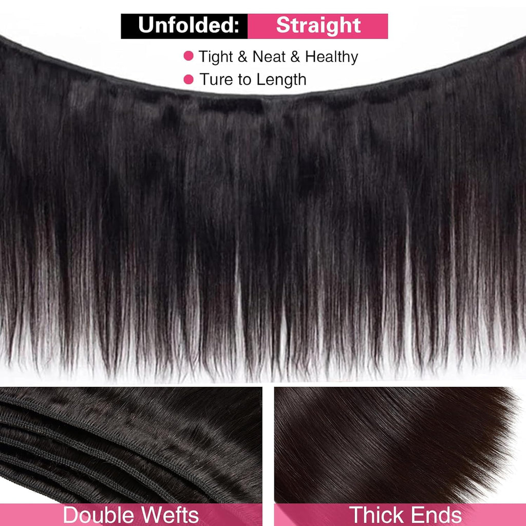 10A Straight Bundles with Closure Human Hair 20 22 24 with 18 Inch Brazilian Human Hair Bundles with Closure 100% Unprocessed Virgin Remy Straight Hair Weave 3 Bundles with 4X4 Lace Closure Free Part