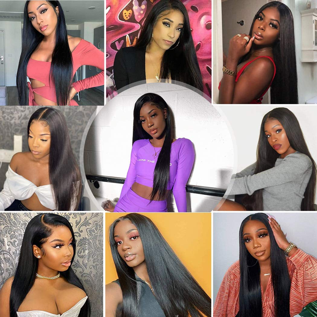 4X4 Straight Lace Closure Wigs Human Hair HD Lace Front Wigs Human Hair Pre Plucked with Baby Hair 180% Density 20Inch