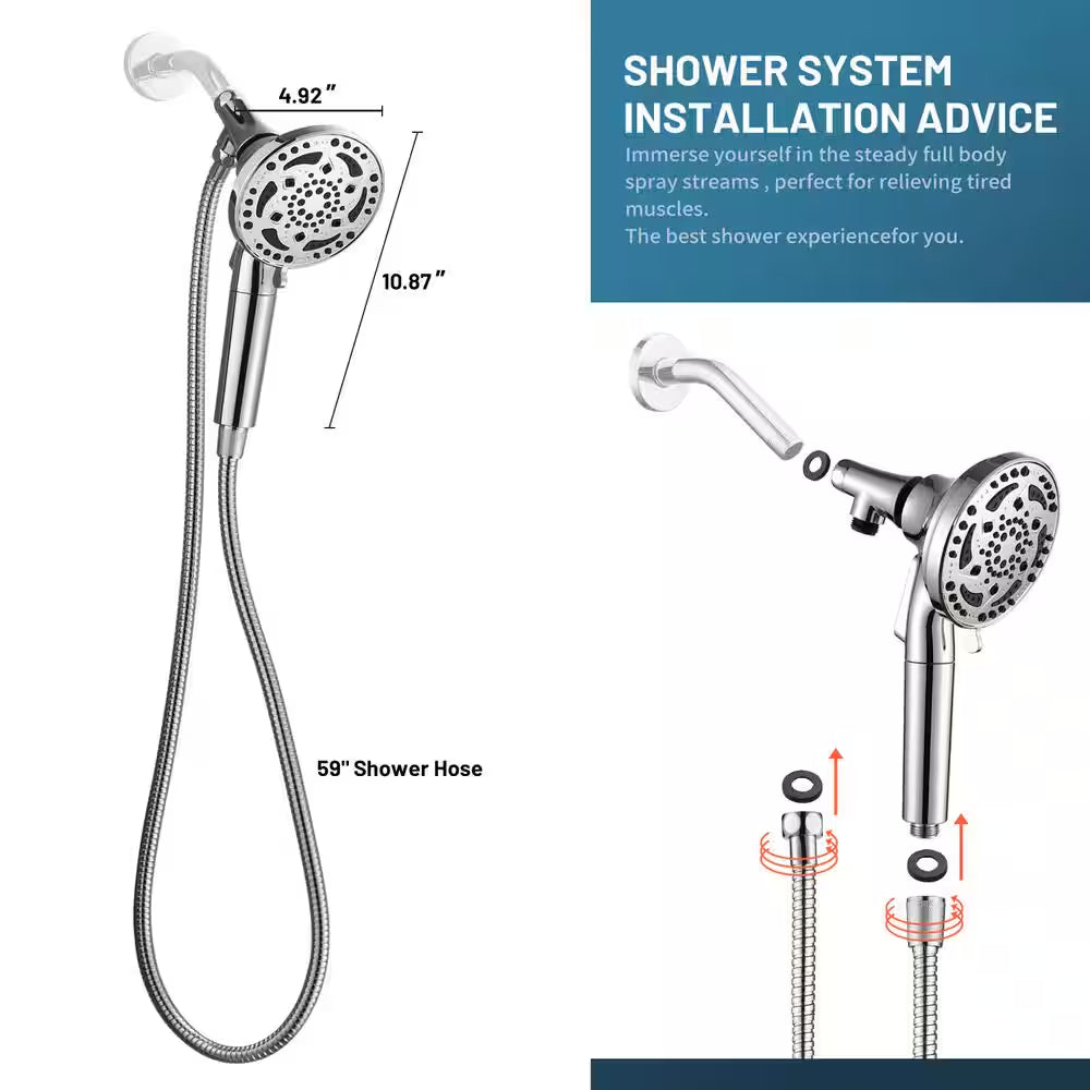 7-Spray with 1.8 GPM 4.92 In. Wall Mount Adjustable Filtered Handheld Shower Head with Shower Hose in Chrome