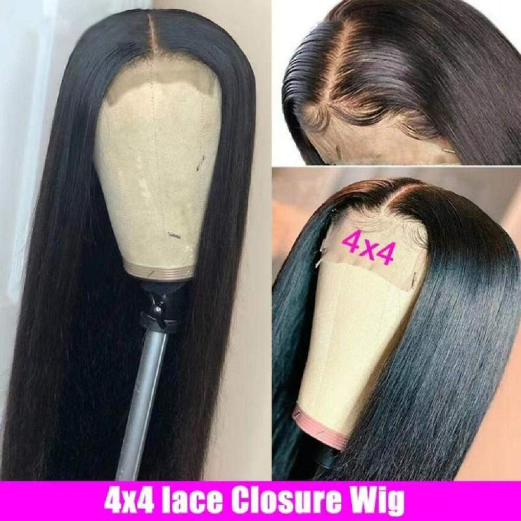 4X4 Straight Lace Closure Wigs Human Hair HD Lace Front Wigs Human Hair Pre Plucked with Baby Hair 180% Density 20Inch