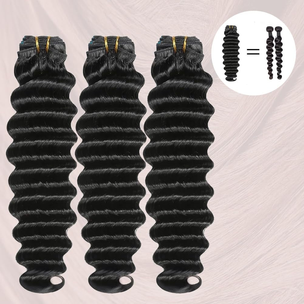 16A Raw Human Hair Bundles Loose Deep Wave 3 Bundles (22 20 18 Inches) Thick Brazilian Virgin 100% Unprocessed Human Hair Loose Deep Wavy Bundles Natural Black Weave Hair