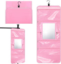 Hanging Toiletry Bag with Mirror for Men Women Travel Kit Large Foldable Beauty Dance Makeup Bag Organizer Storage Waterproof Roll up Cosmetic Case Accessories for Bathroom Shower(Pink)