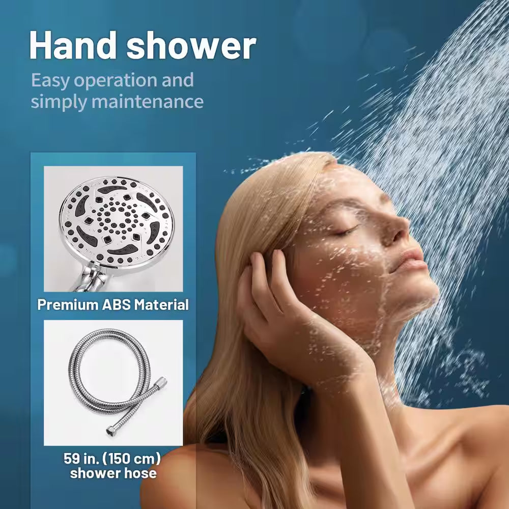 7-Spray with 1.8 GPM 4.92 In. Wall Mount Adjustable Filtered Handheld Shower Head with Shower Hose in Chrome