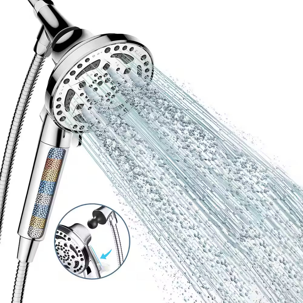 7-Spray with 1.8 GPM 4.92 In. Wall Mount Adjustable Filtered Handheld Shower Head with Shower Hose in Chrome