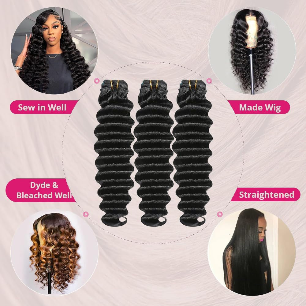 16A Raw Human Hair Bundles Loose Deep Wave 3 Bundles (22 20 18 Inches) Thick Brazilian Virgin 100% Unprocessed Human Hair Loose Deep Wavy Bundles Natural Black Weave Hair