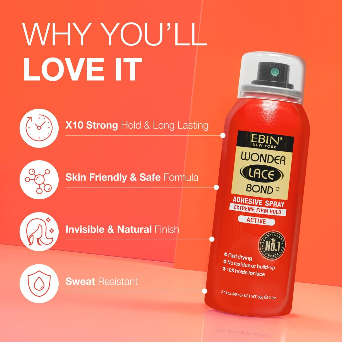 Wonder Lace Bond Adhesive Spray - Extreme Firm Hold 2.7Oz/ 80Ml| Active Use, Fast Drying, No Residue, No Build-Up, All-Day Powerful Hold, Easy Daily Wig Install