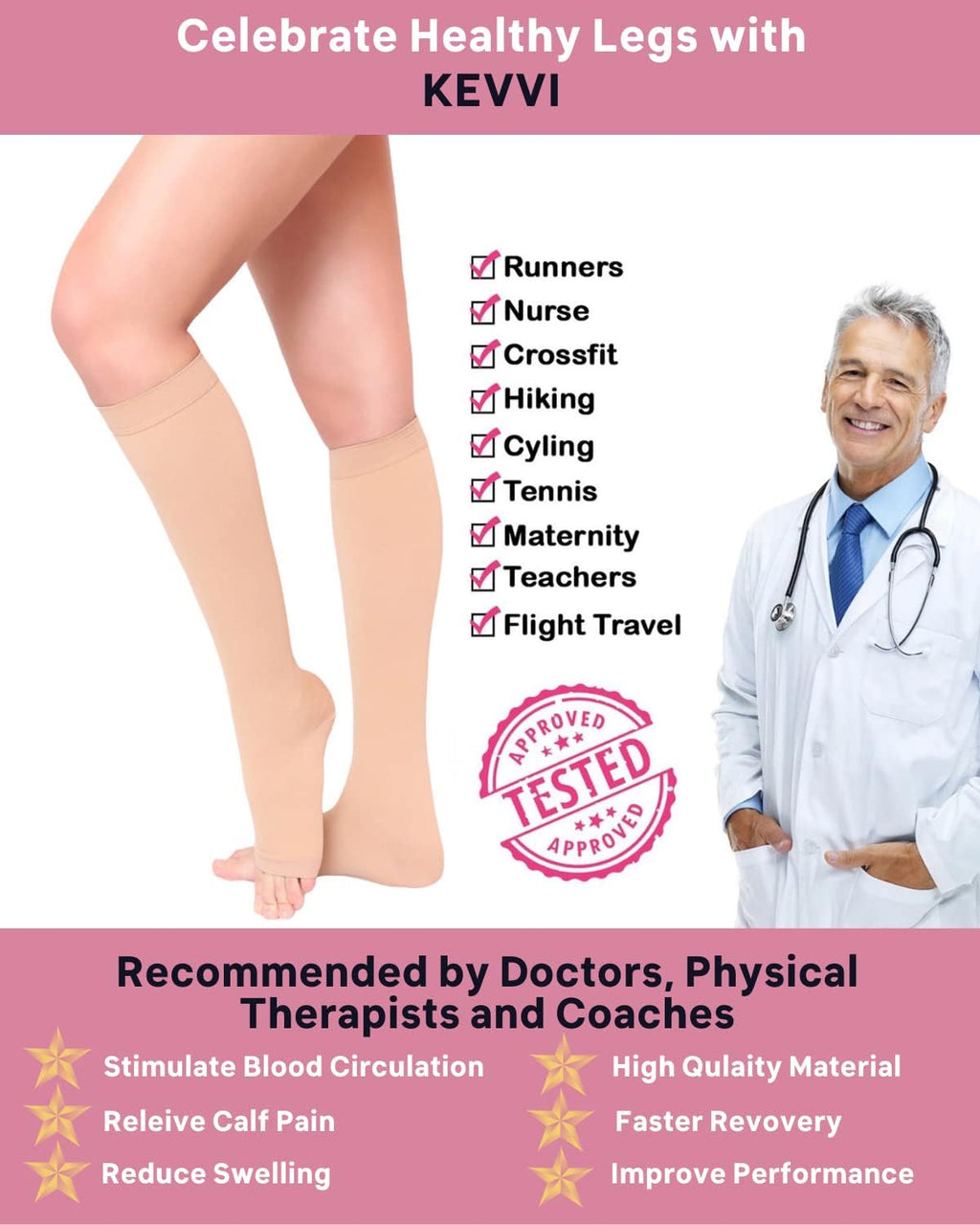 - Knee High Support Hose Compression Socks 20-30 Medical Support Hose Compression Stockings for Women Ted Hose 2 Pairs