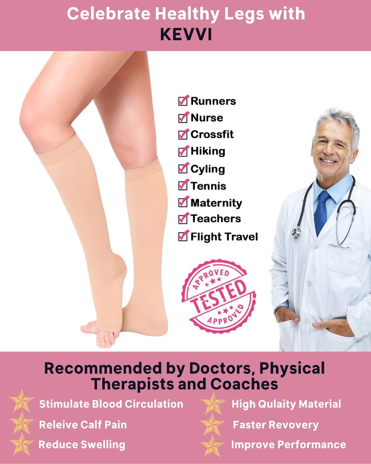 - Knee High Support Hose Compression Socks 20-30 Medical Support Hose Compression Stockings for Women Ted Hose 2 Pairs