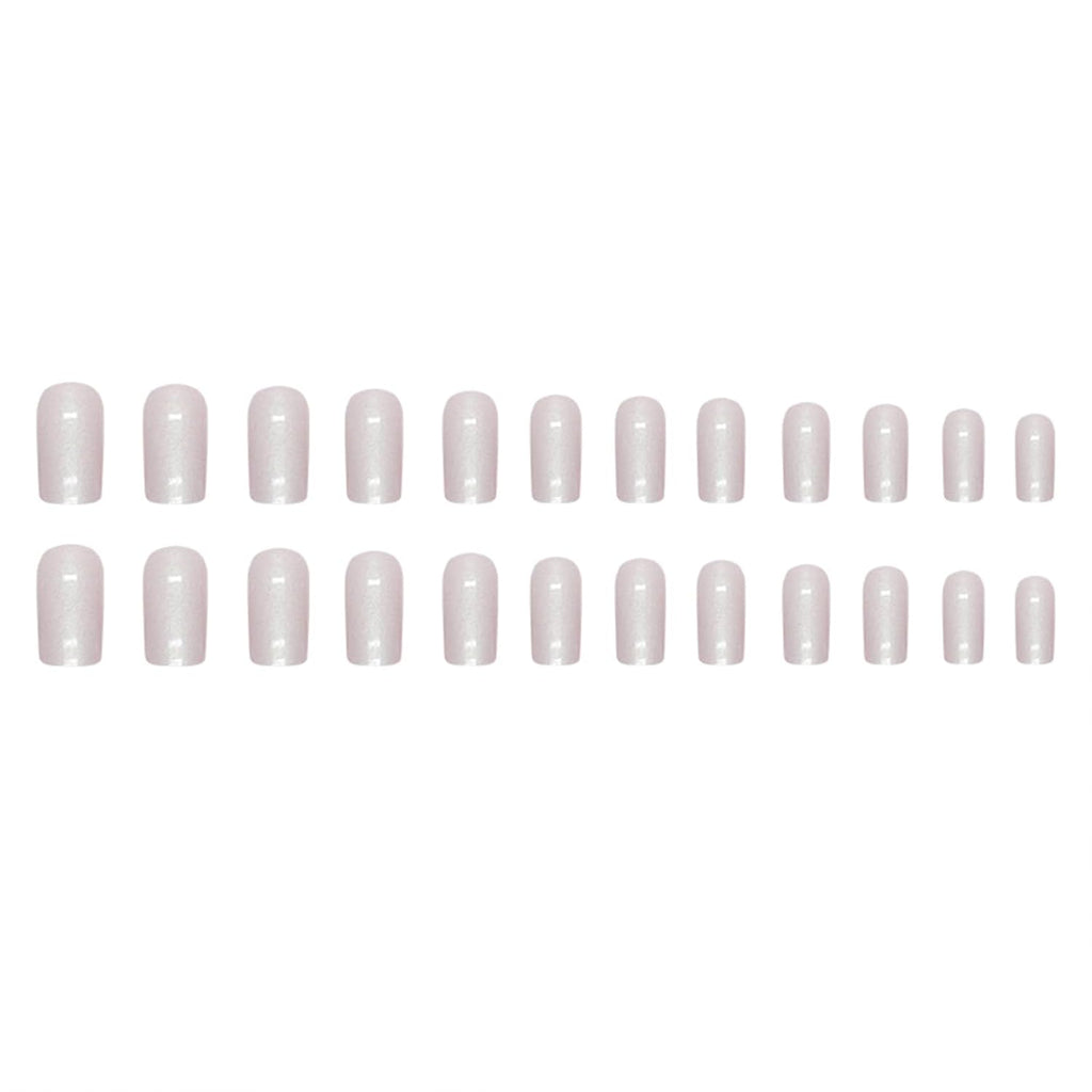 Press on Nails Medium Square Chrome Acrylic Glossy Glue on Artificial Squoval Aurora Pearl Flash Stick on False Nails with Design 24 Pcs