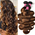Hair 12A Brown Balayage Ombre Body Wave Human Hair Weave 3 Bundles, Brazilian Highlight Remy Hair Chocolate Brown Human Hair Extension FB30 Ombre Color (16 18 20Inch)