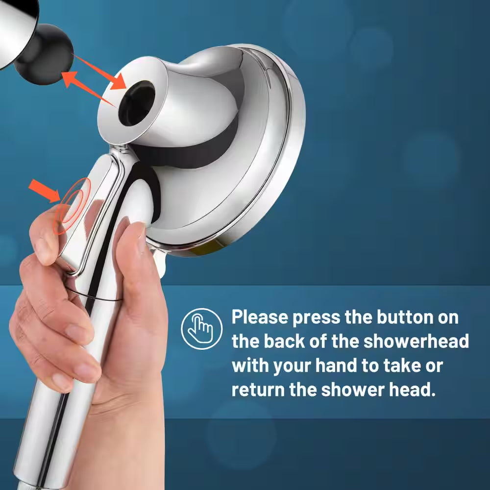 7-Spray with 1.8 GPM 4.92 In. Wall Mount Adjustable Filtered Handheld Shower Head with Shower Hose in Chrome