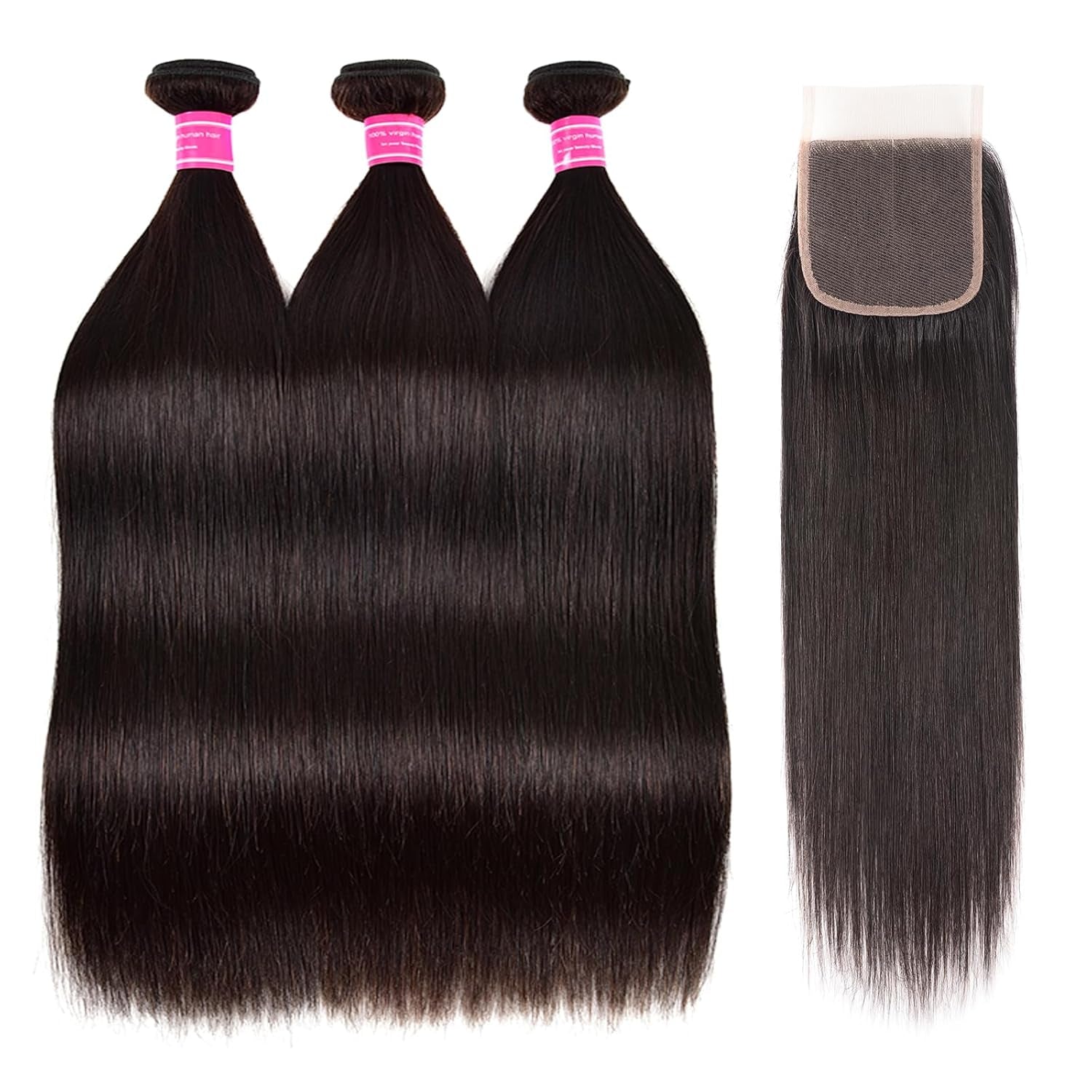 10A Straight Bundles with Closure Human Hair 20 22 24 with 18 Inch Brazilian Human Hair Bundles with Closure 100% Unprocessed Virgin Remy Straight Hair Weave 3 Bundles with 4X4 Lace Closure Free Part