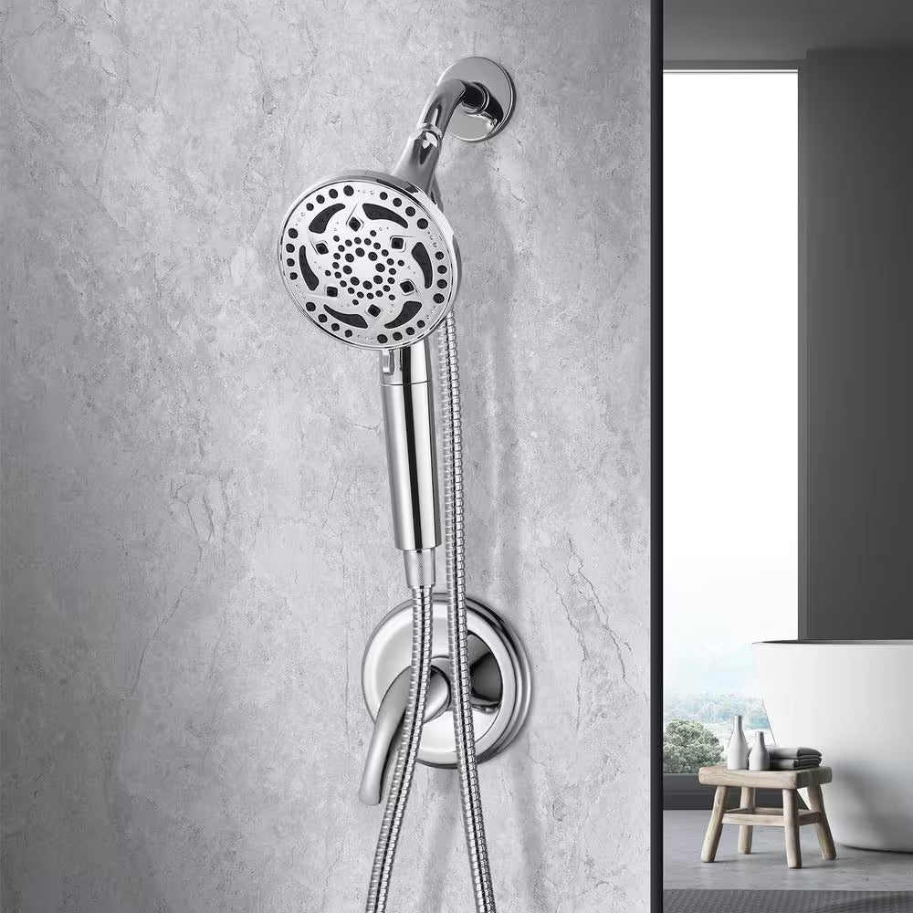 7-Spray with 1.8 GPM 4.92 In. Wall Mount Adjustable Filtered Handheld Shower Head with Shower Hose in Chrome