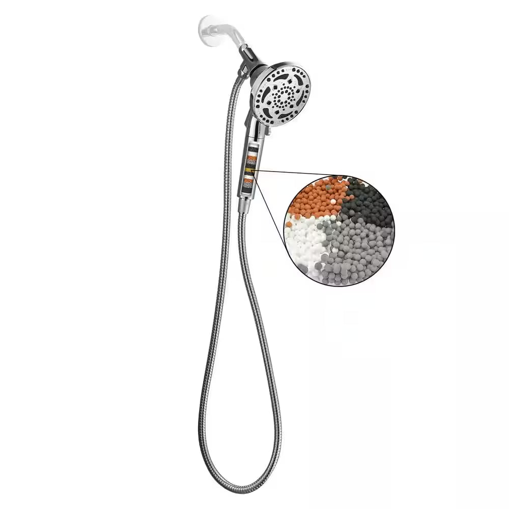7-Spray with 1.8 GPM 4.92 In. Wall Mount Adjustable Filtered Handheld Shower Head with Shower Hose in Chrome