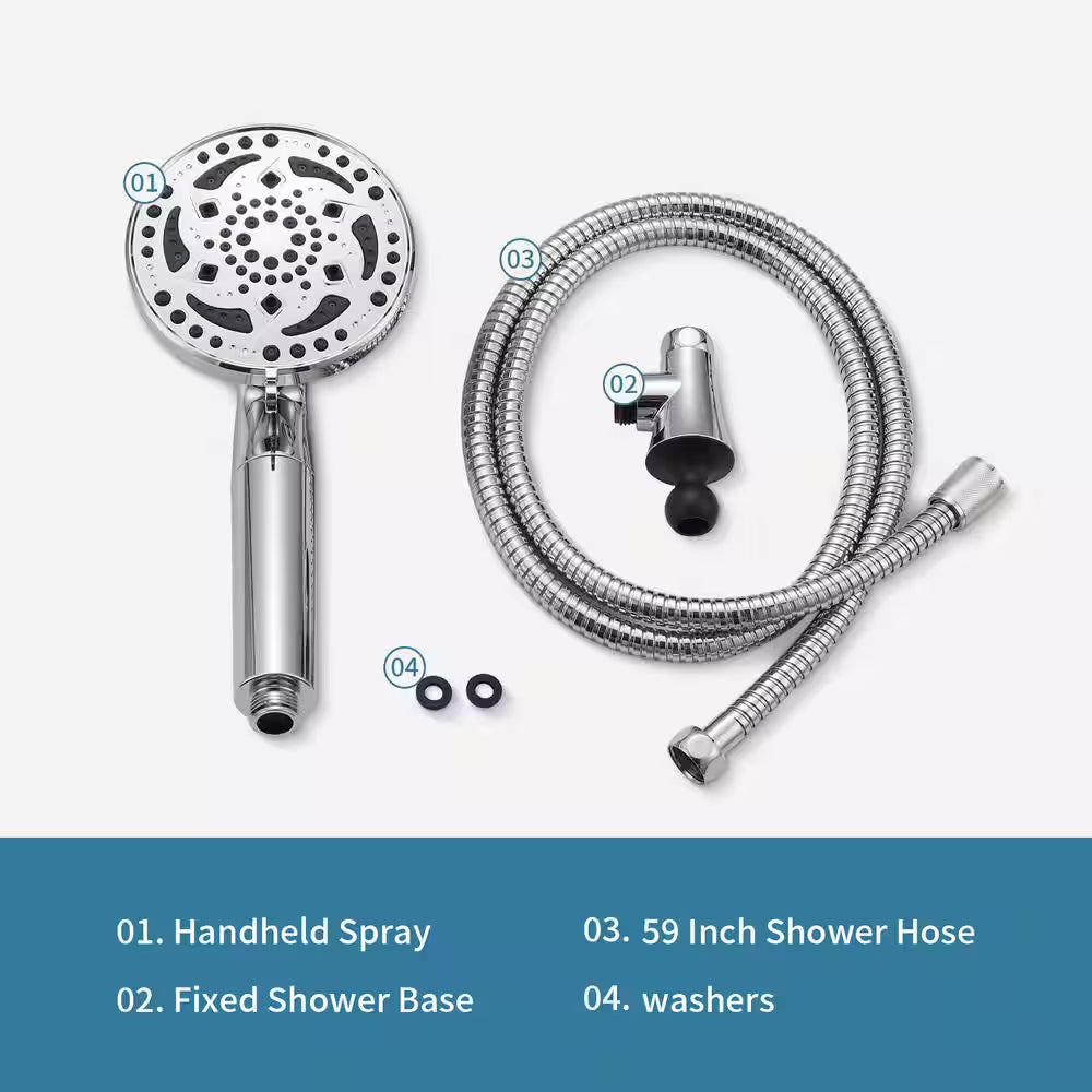 7-Spray with 1.8 GPM 4.92 In. Wall Mount Adjustable Filtered Handheld Shower Head with Shower Hose in Chrome